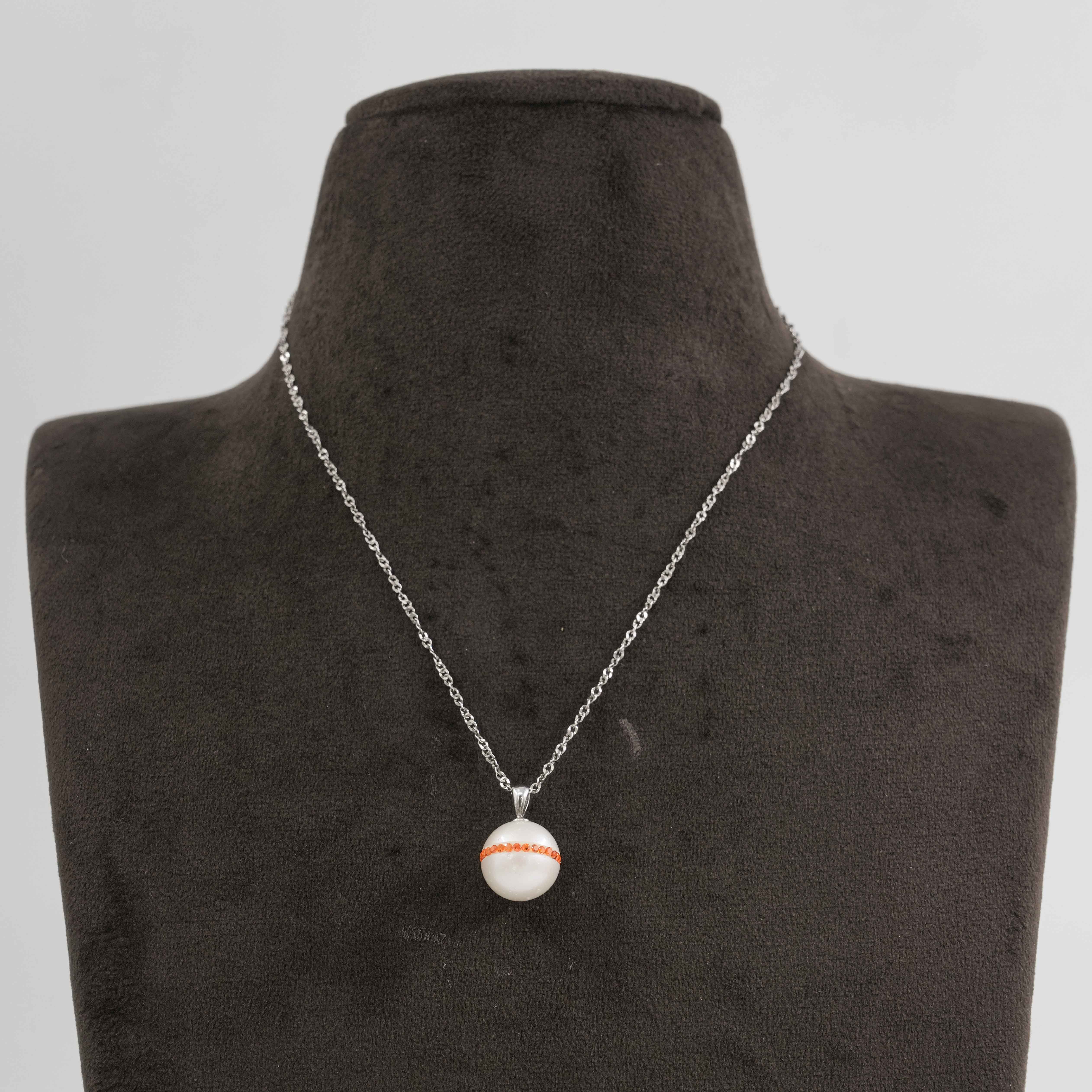 The Pearl Atelier by Kabra Pearls - 92.5 Silver Chain with Round Orange Pearl Pendant